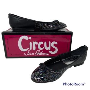 NIB Circus by Sam Edelman Banks Sparkle Glitter Ballerina Bow Flats Black 8